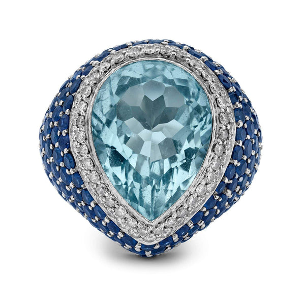 BLUE TOPAZ, SAPPHIRE AND DIAMOND RING