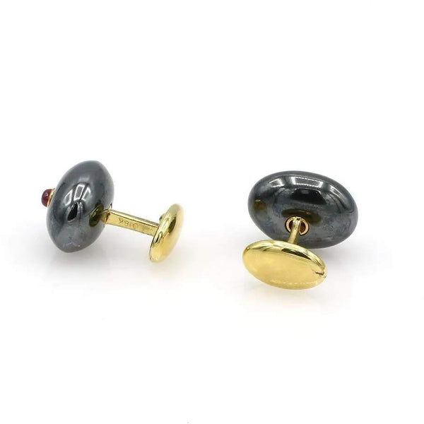 SULKA HEMATITE AND RUBY CUFFLINKS