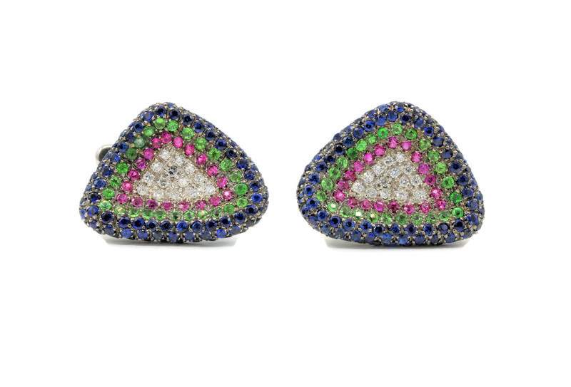 UNIQUE COLORED STONE AND DIAMOND CUFFLINKS