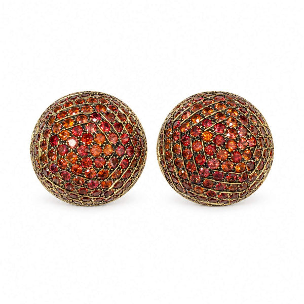 Orange Sapphire Dome Clip-On Earrings
