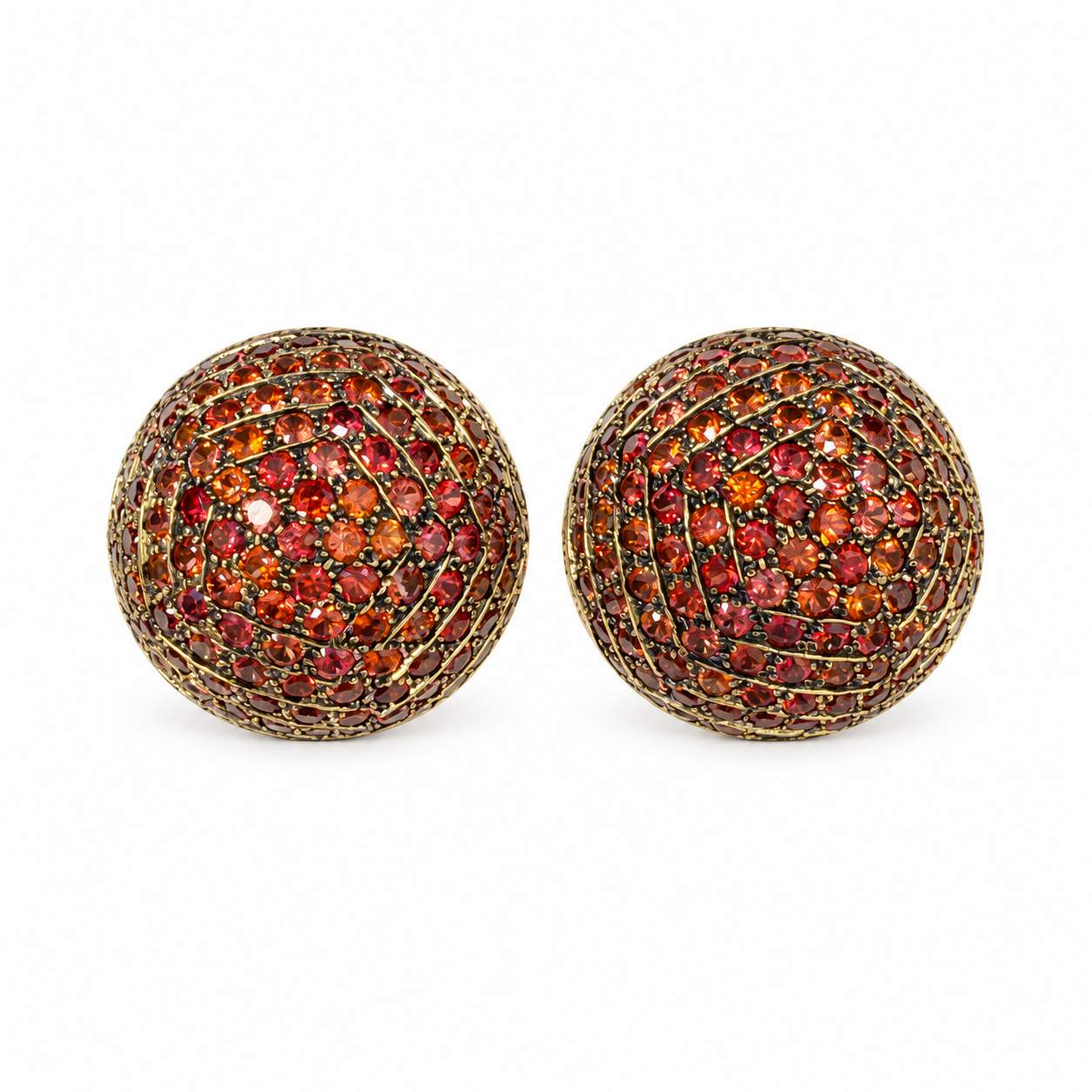 Orange Sapphire Dome Clip-On Earrings