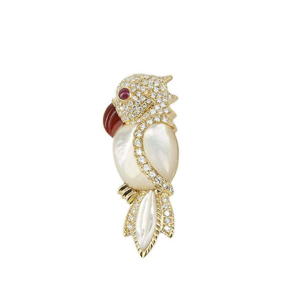 ANDREOLI MOTHER OF PEARL & DIAMOND COCKATOO BROOCH