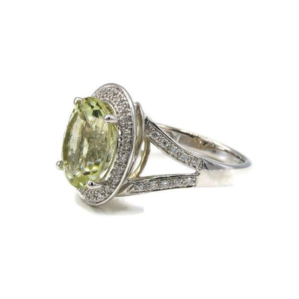 18K White Gold Lemon Quartz & Diamond Ring