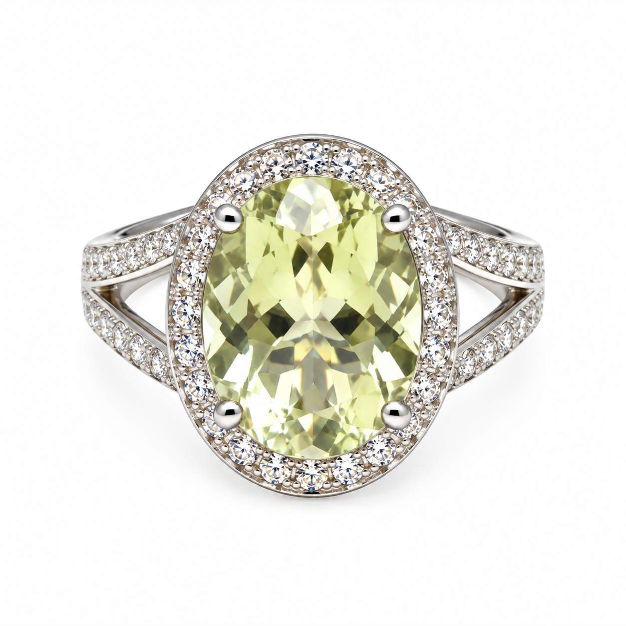 18K White Gold Lemon Quartz & Diamond Ring