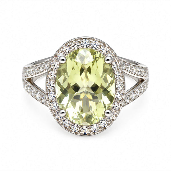 18K White Gold Lemon Quartz & Diamond Ring