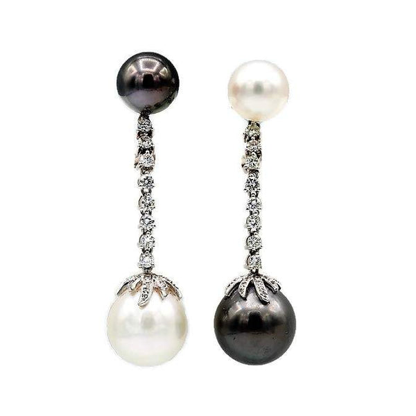 TAHITIAN PEARL AND DIAMOND EARRINGS