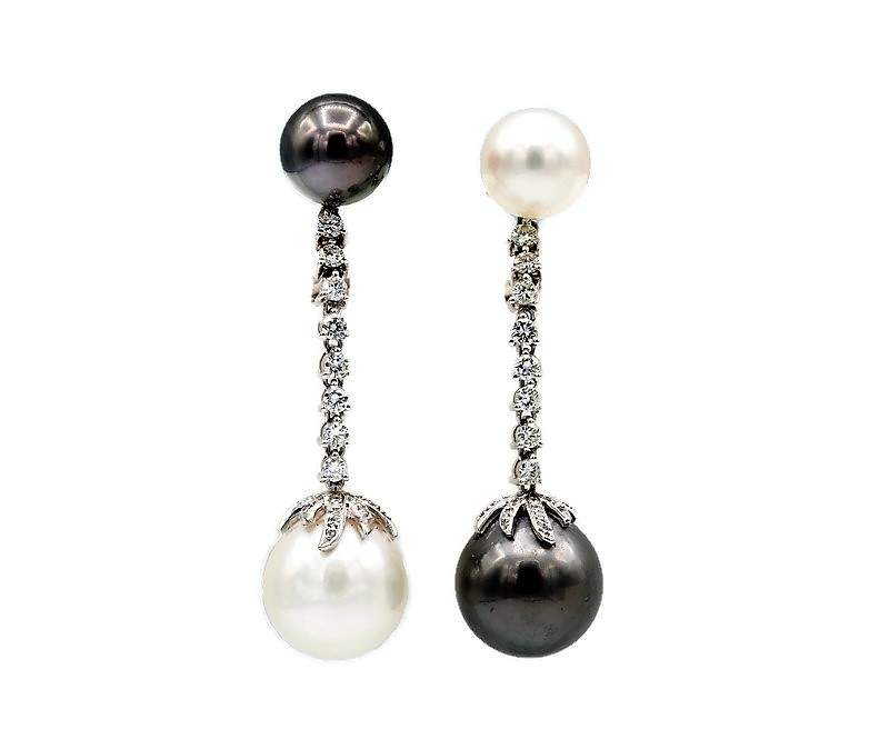 TAHITIAN PEARL AND DIAMOND EARRINGS