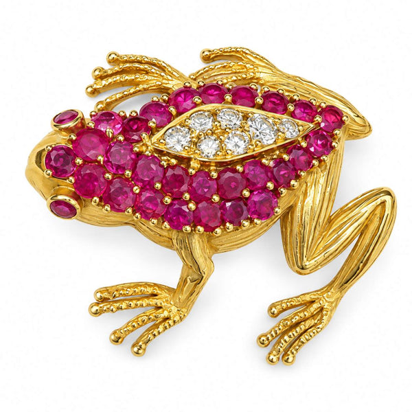 Ruby & Diamond Frog Brooch