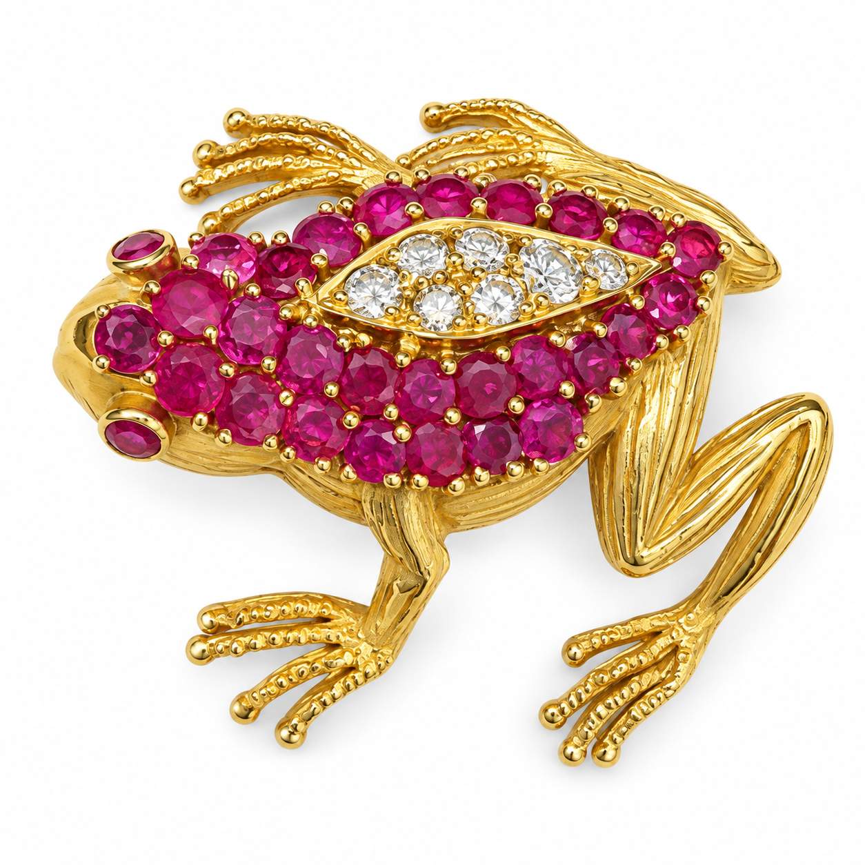 Ruby & Diamond Frog Brooch