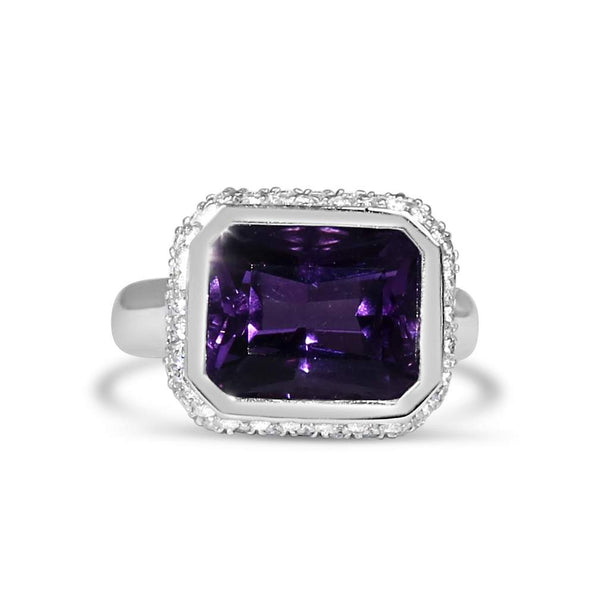WHITE GOLD AMETHYST DIAMOND RING