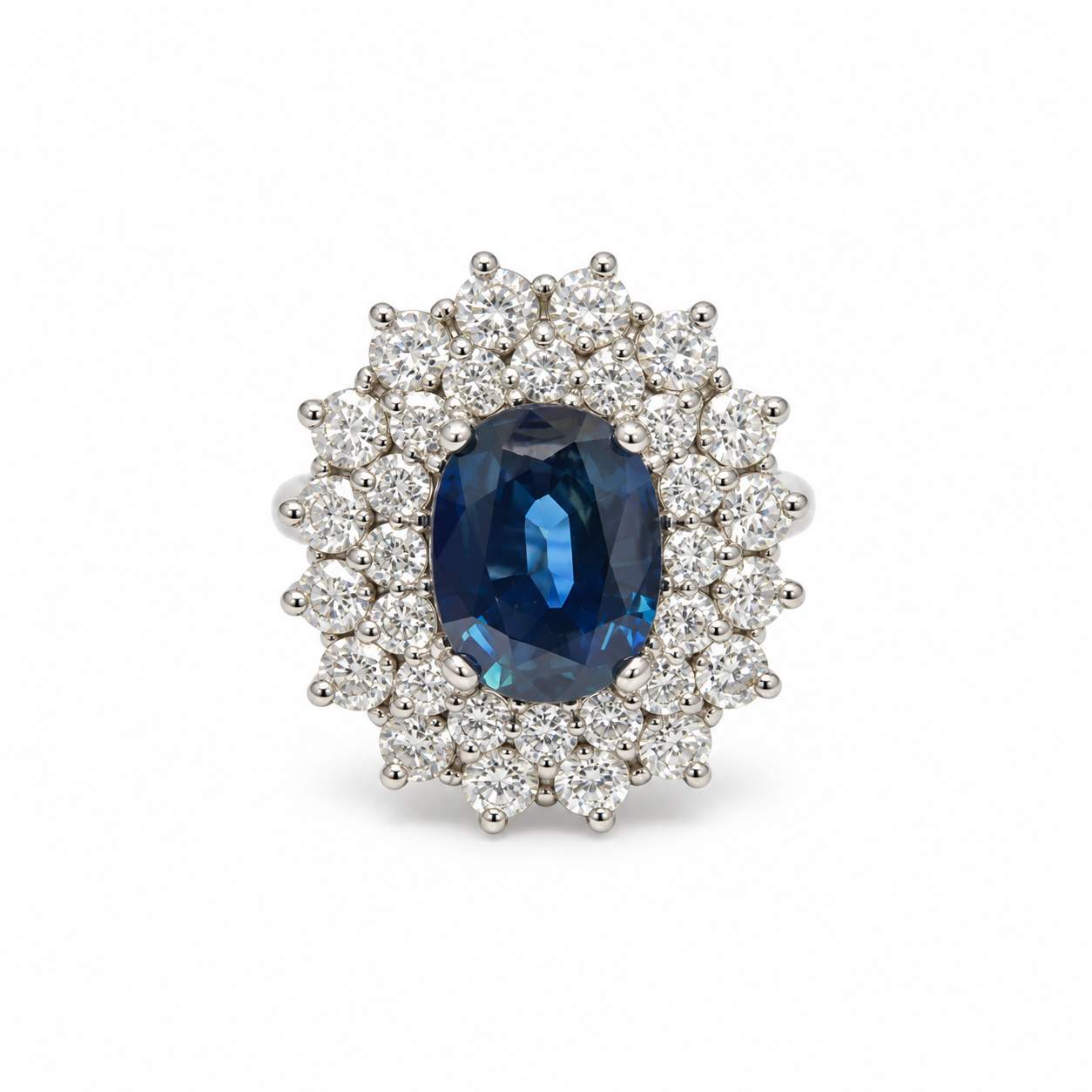 Oval Sapphire and Diamond Halo Ring