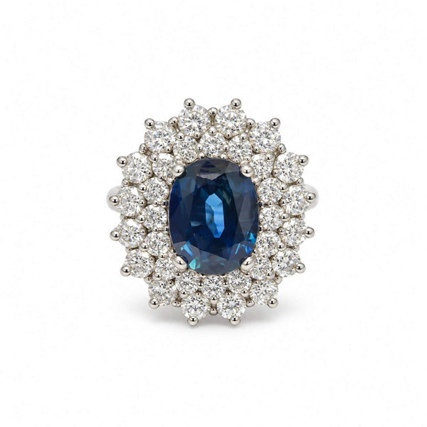 Oval Sapphire and Diamond Halo Ring