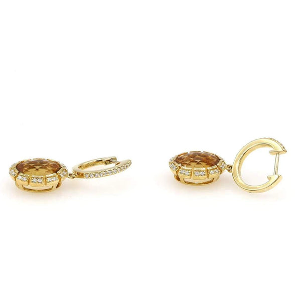 18K Gold Citrine & Diamond Drop Earrings