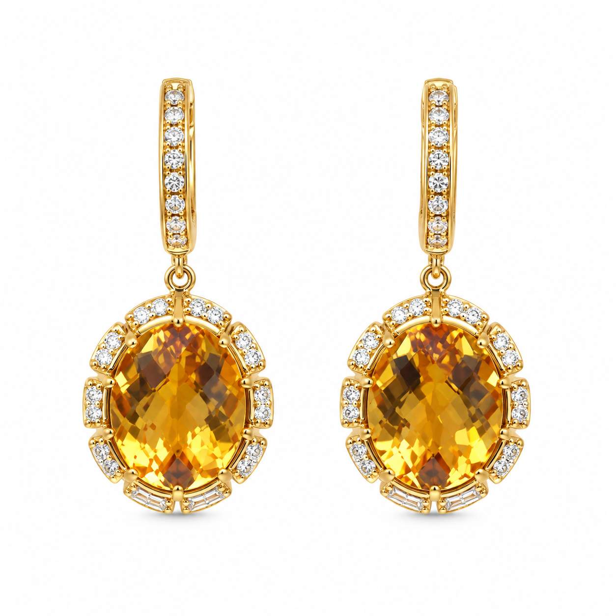 18K Gold Citrine & Diamond Drop Earrings