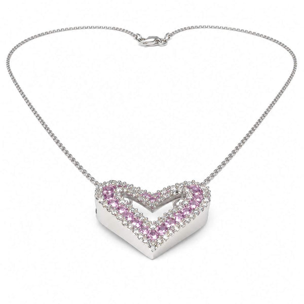 Pink Sapphire and Diamond Open Heart Necklace