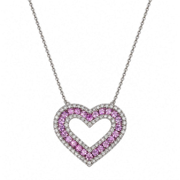 Pink Sapphire and Diamond Open Heart Necklace