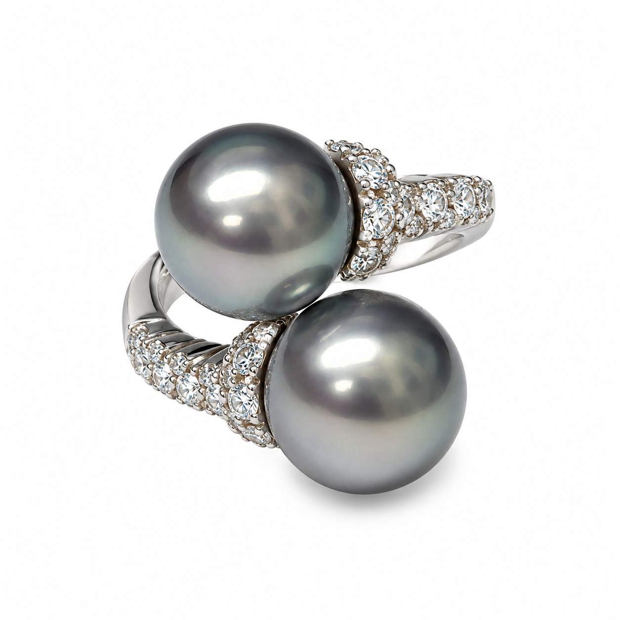 Tahitian Pearl & Diamond Bypass Ring