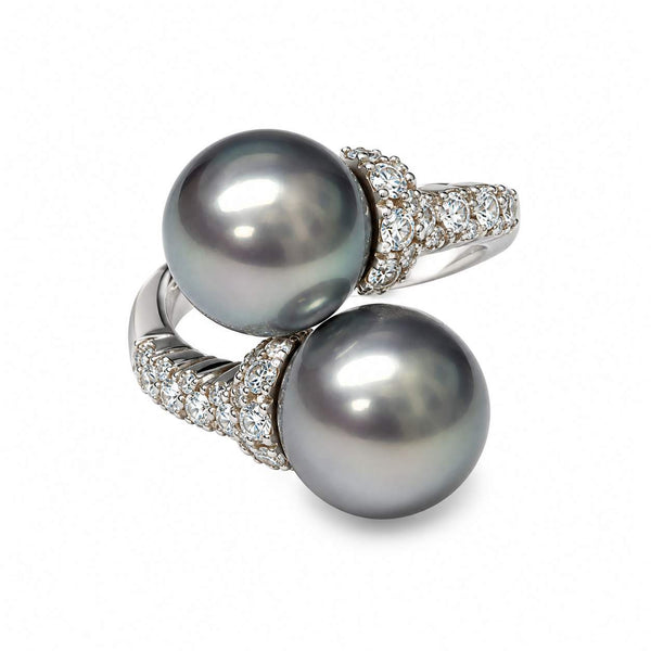 Tahitian Pearl & Diamond Bypass Ring