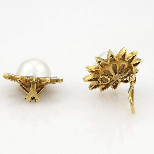 MABE PEARL AND DIAMOND SUNBURST EARRINGS