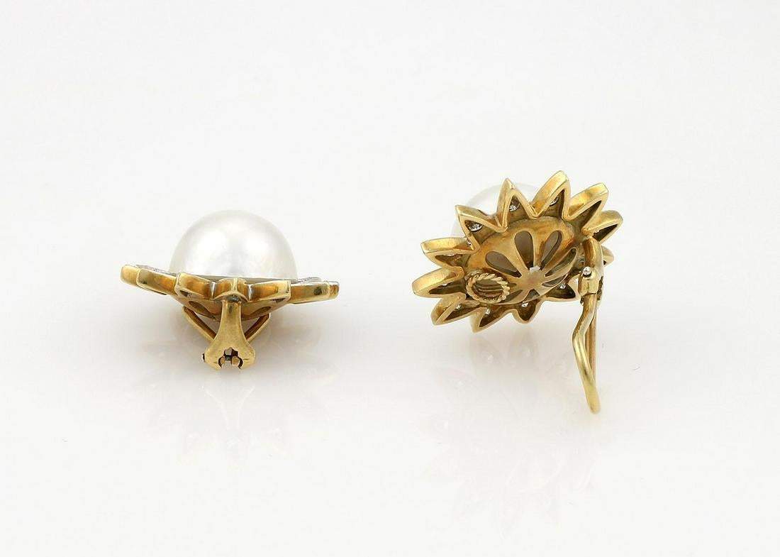 MABE PEARL AND DIAMOND SUNBURST EARRINGS