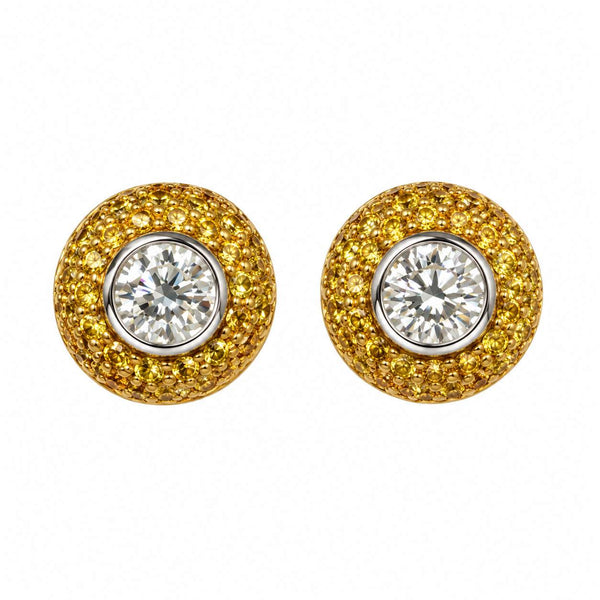 Bezel-Set Diamond & Irradiated Yellow Diamond Stud Earrings