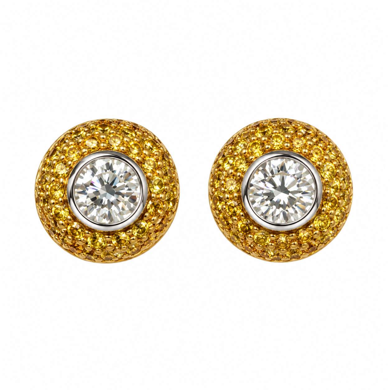 Bezel-Set Diamond & Irradiated Yellow Diamond Stud Earrings