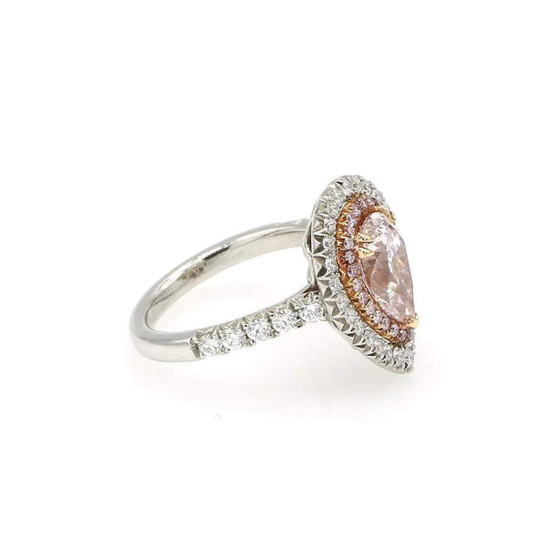 NATURAL LIGHT PINK PEAR DIAMOND HALO RING