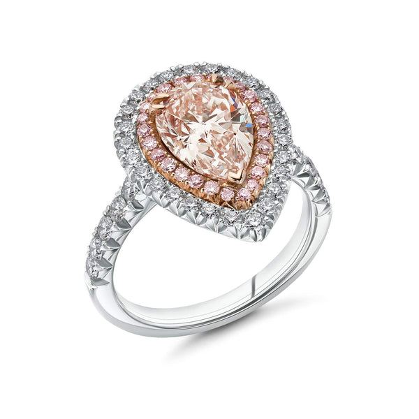 NATURAL LIGHT PINK PEAR DIAMOND HALO RING