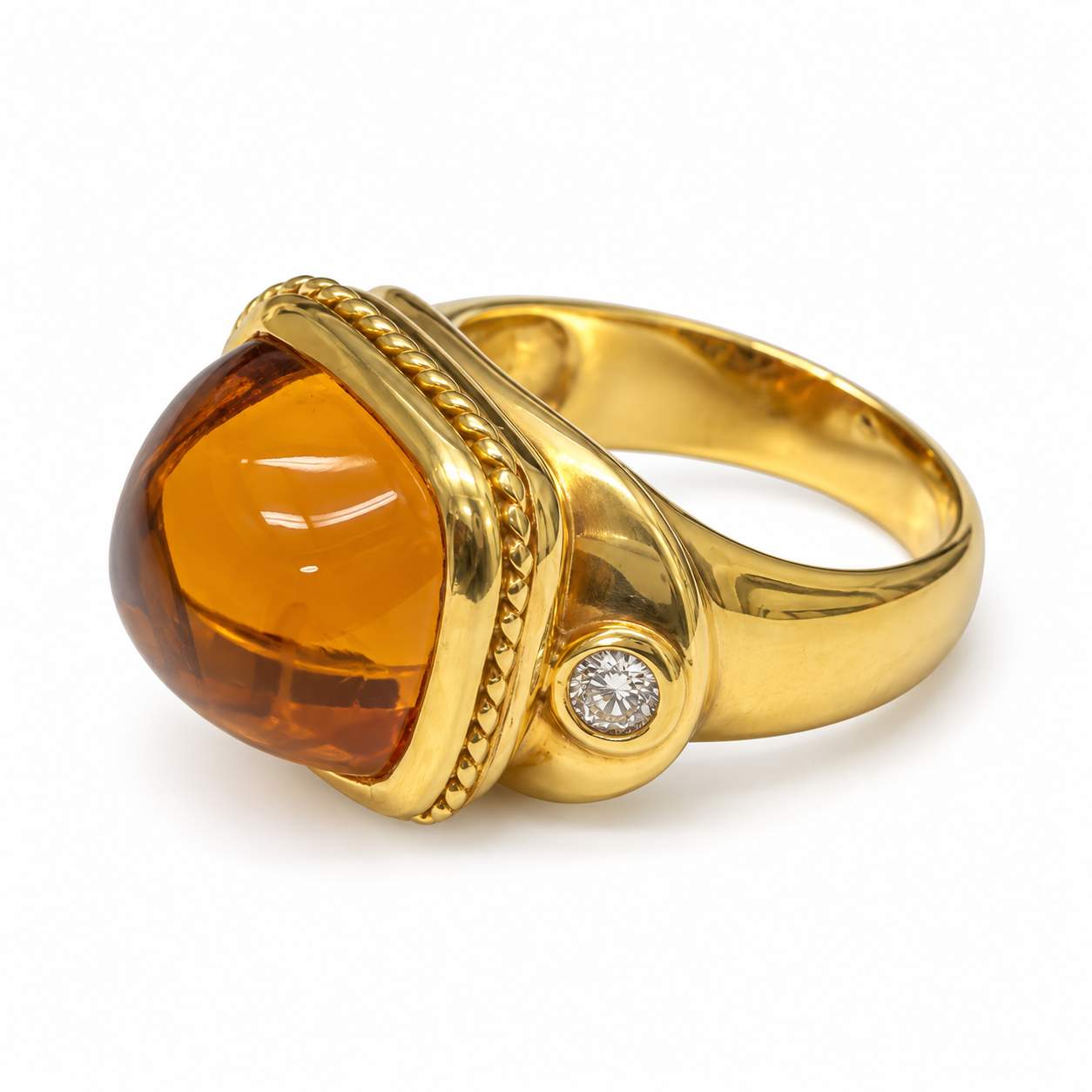 Cabochon Citrine & Diamond Ring