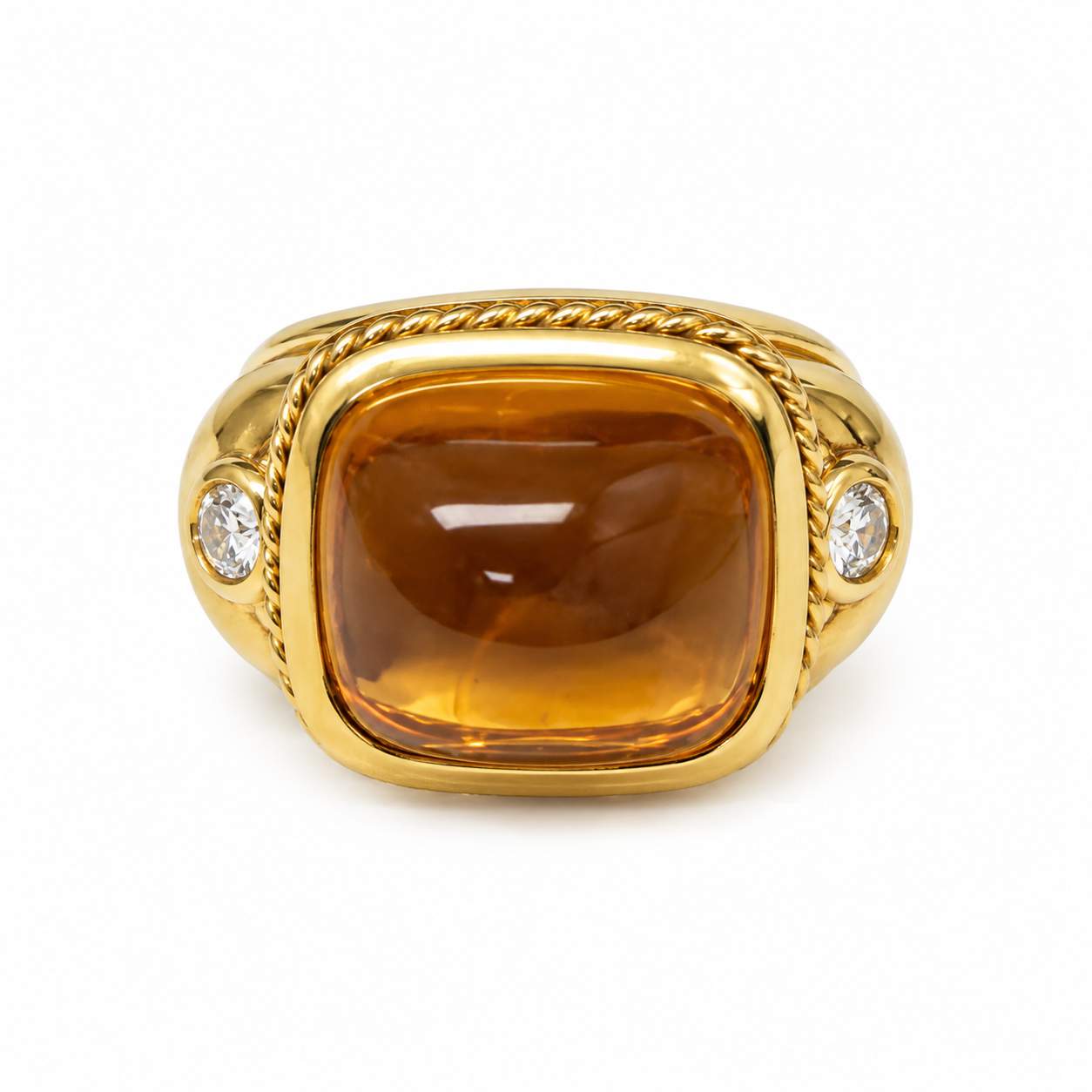 Cabochon Citrine & Diamond Ring