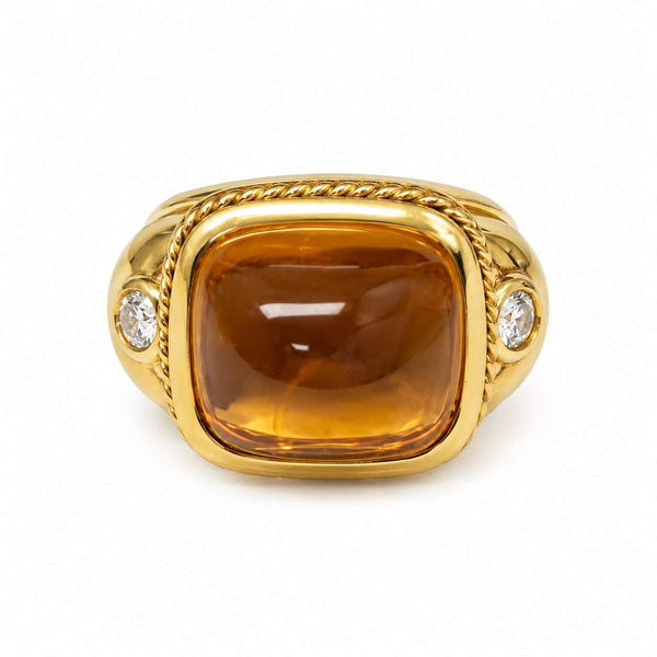 Cabochon Citrine & Diamond Ring