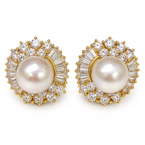 18K Gold Mabe Pearl & Diamond Earrings