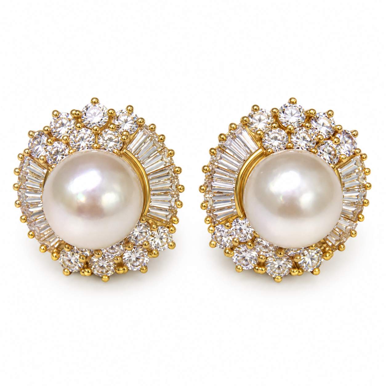 18K Gold Mabe Pearl & Diamond Earrings