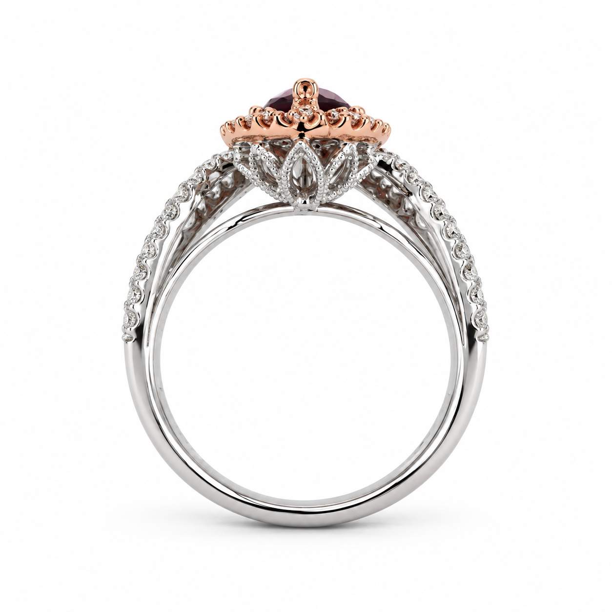 Rhodolite Garnet and Diamond Halo Ring