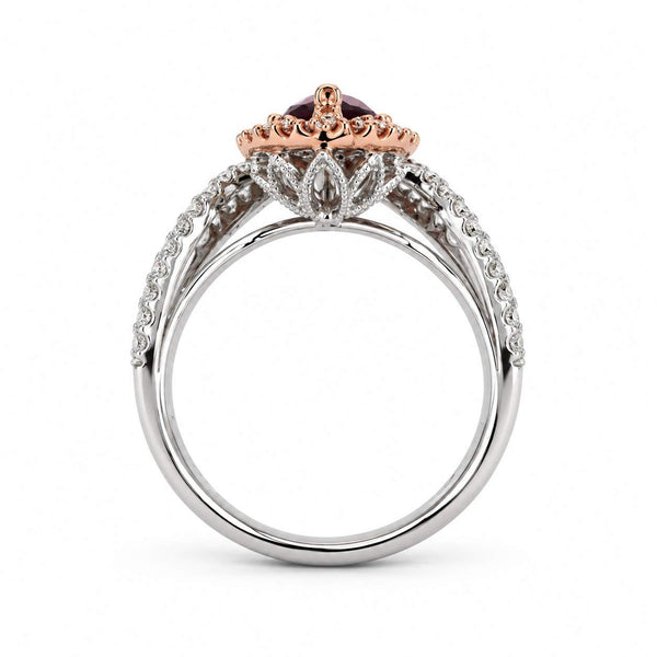 Rhodolite Garnet and Diamond Halo Ring