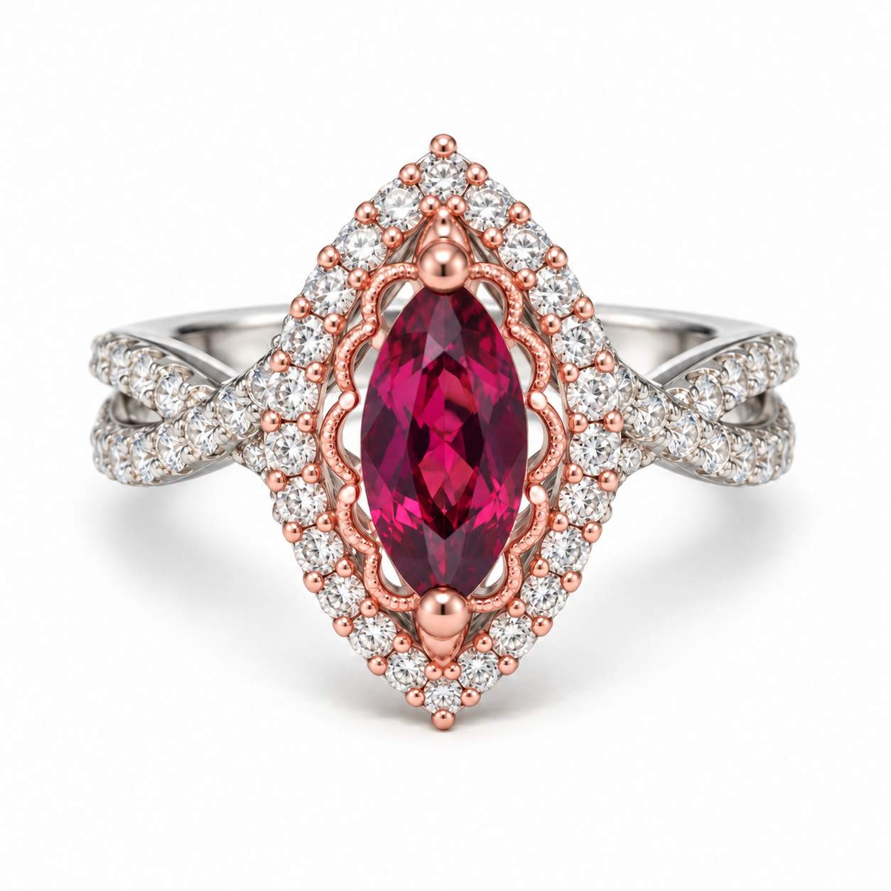 Rhodolite Garnet and Diamond Halo Ring