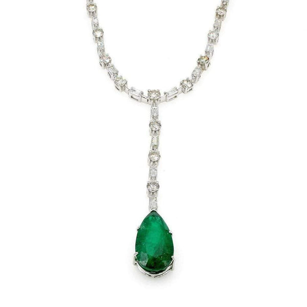 DIAMOND LINE AND EMERALD LARIAT NECKLACE
