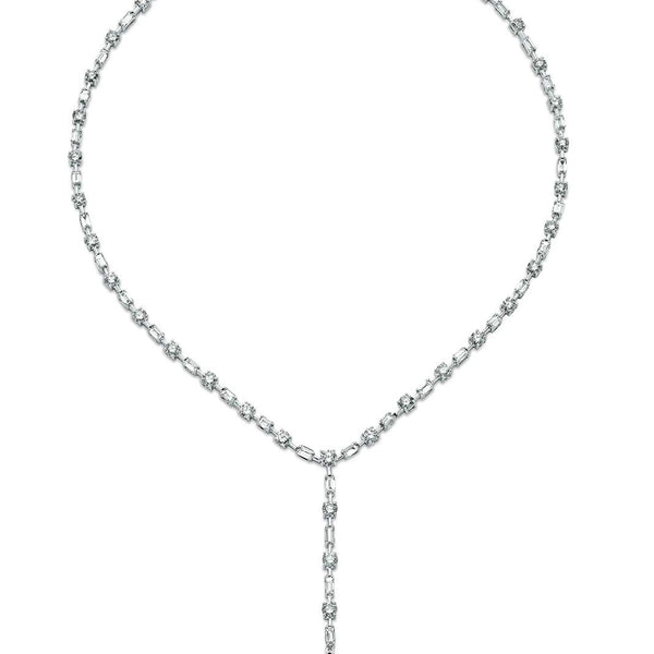 DIAMOND LINE AND EMERALD LARIAT NECKLACE