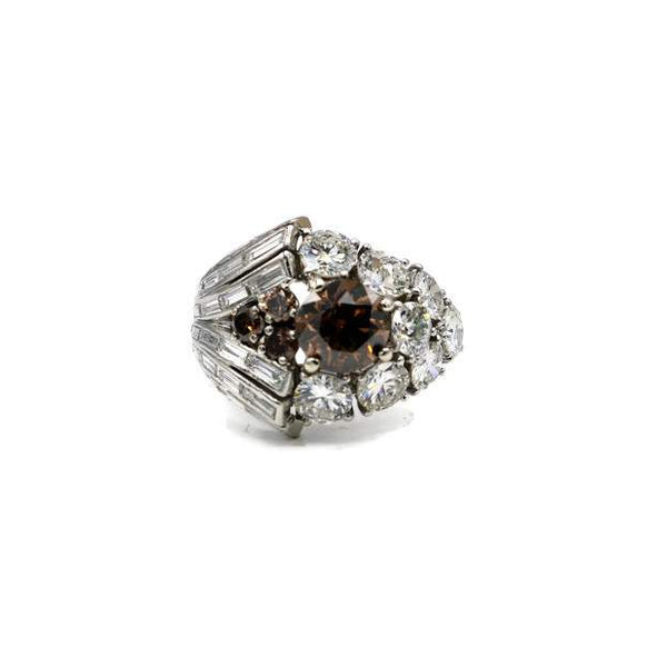 BROWN AND WHITE DIAMOND CLUSTER RING
