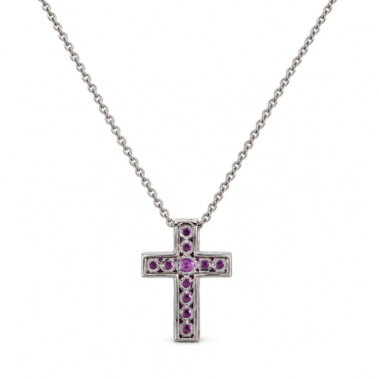 Pink Sapphire & Diamond Cross Necklace