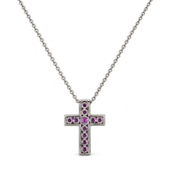 Pink Sapphire & Diamond Cross Necklace