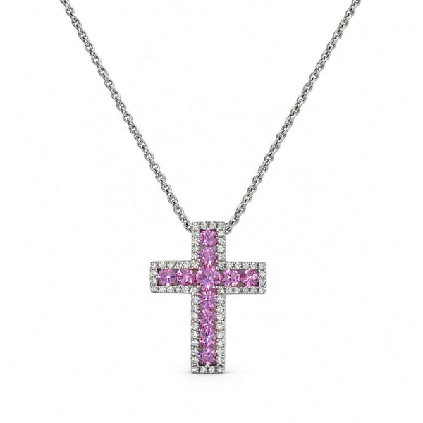 Pink Sapphire & Diamond Cross Necklace