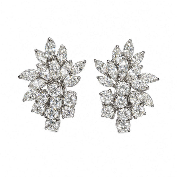 Marquise & Round Diamond Cluster Earrings