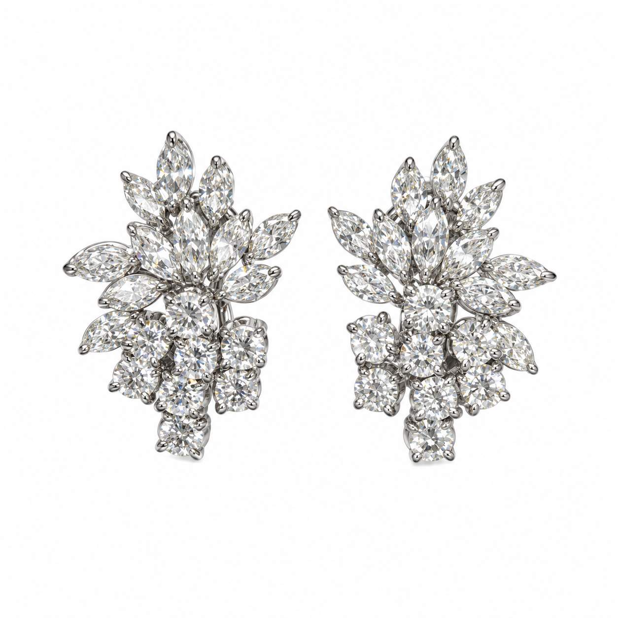 Marquise & Round Diamond Cluster Earrings