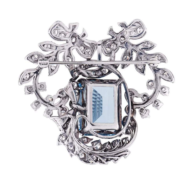 AQUAMARINE AND DIAMOND BROOCH