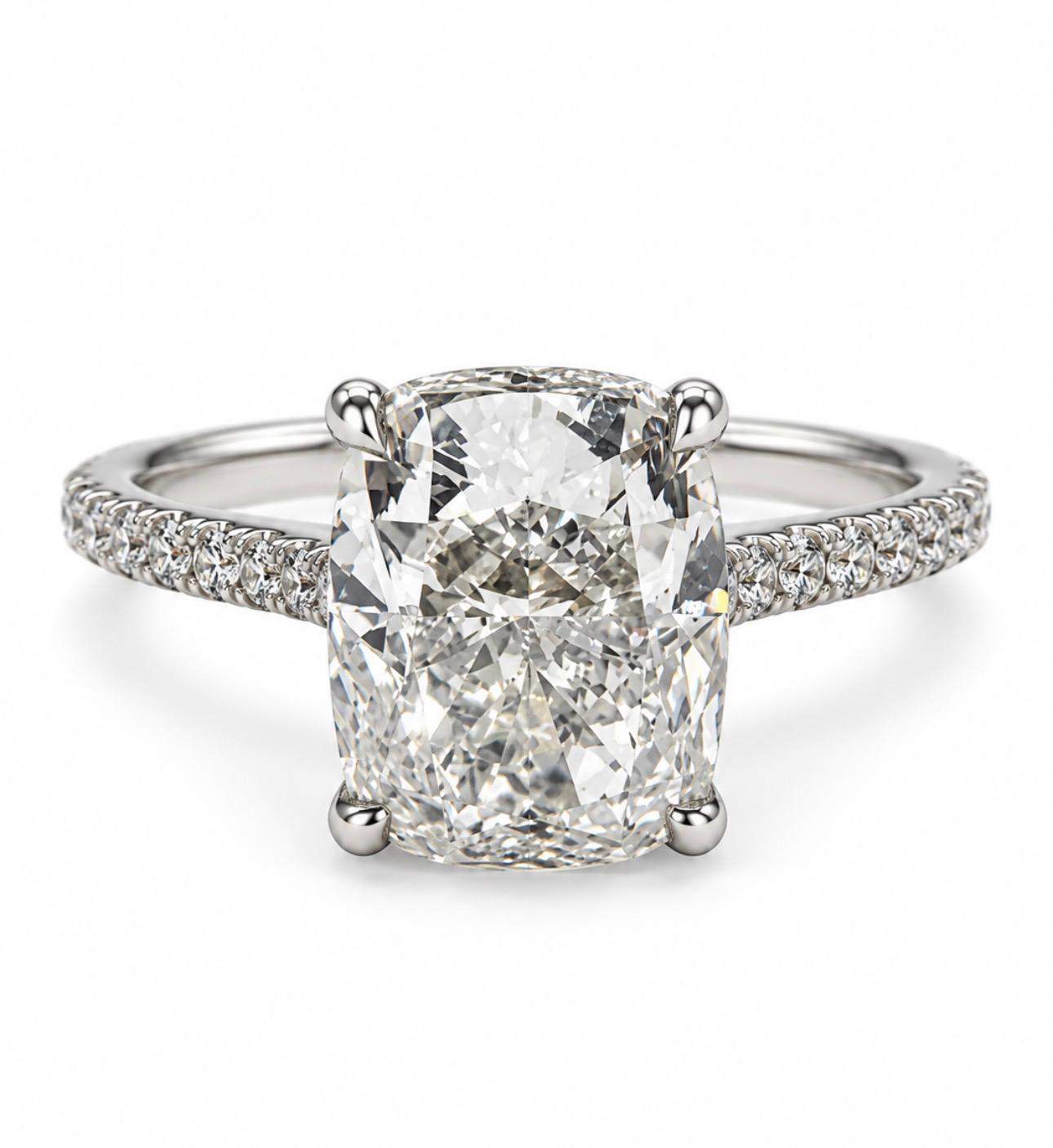 GIA Certified 3.01 Carat Elongated Cushion Cut Diamond Engagement Ring