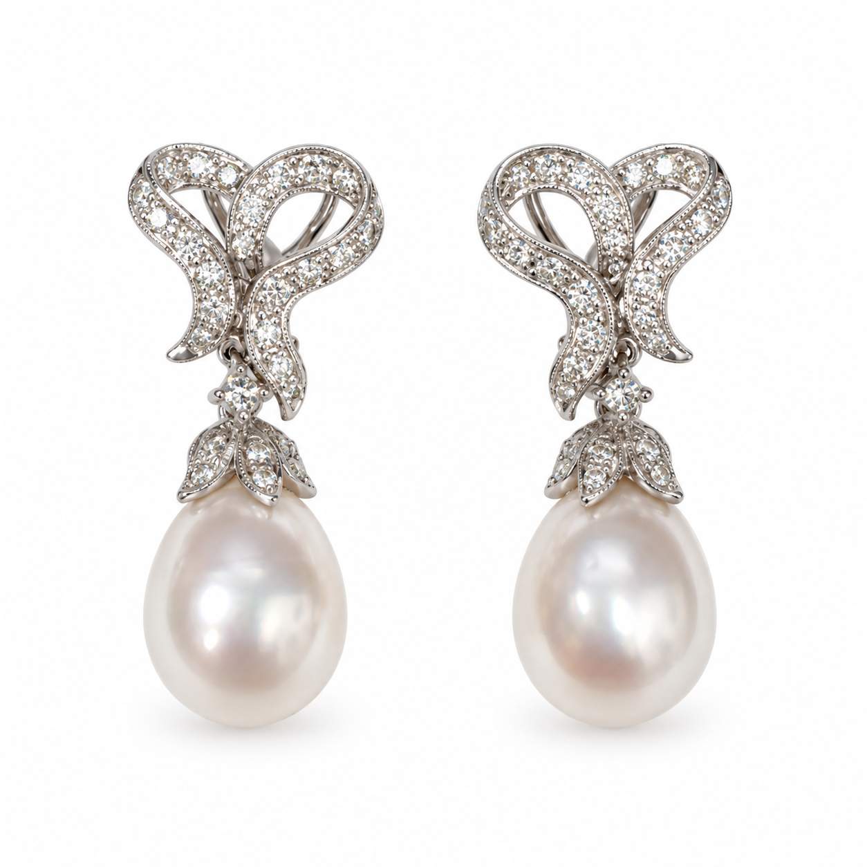 Diamond & Cultured Pearl Drop Earrings