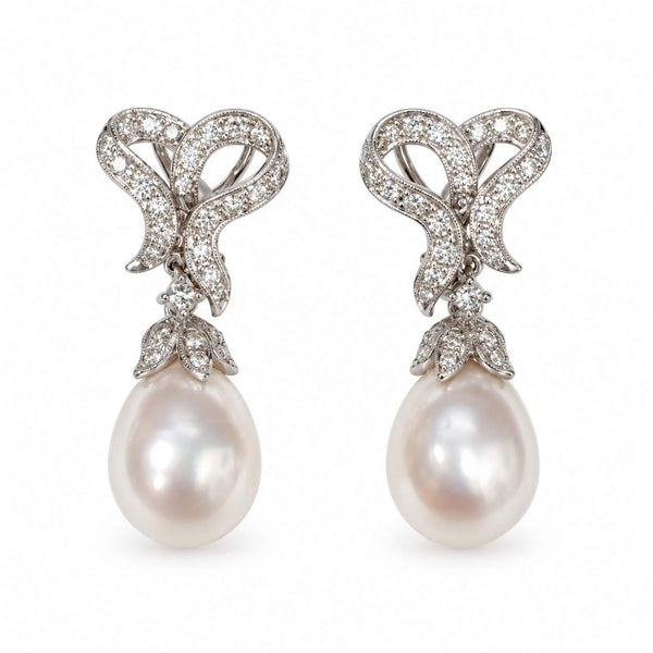 Diamond & Cultured Pearl Drop Earrings