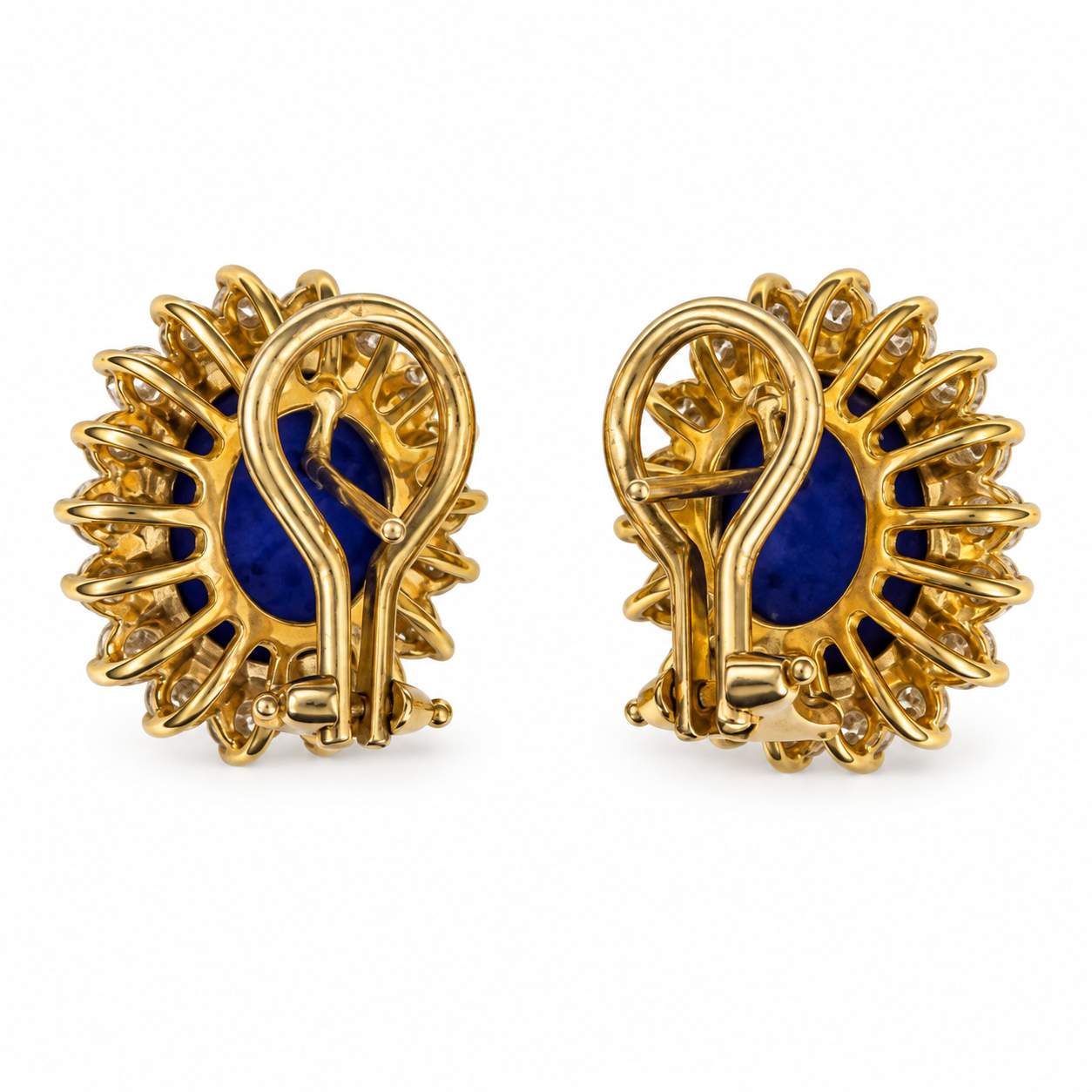 Oval Lapis Lazuli and Diamond Halo Earrings