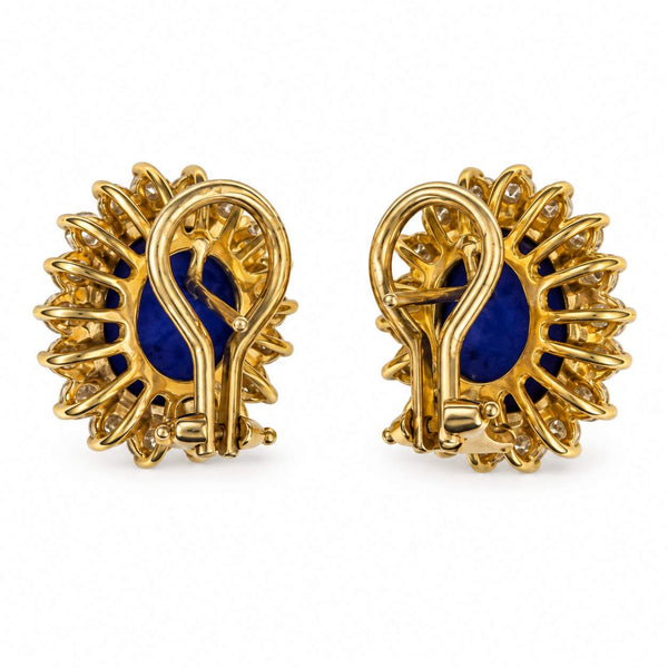 Oval Lapis Lazuli and Diamond Halo Earrings